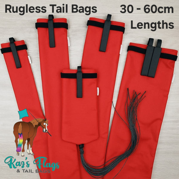 Red Equine Rugless Tail Bag handmade by Kaz's Flags and Tail Bags