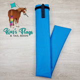 Full length picture of blue tail bag