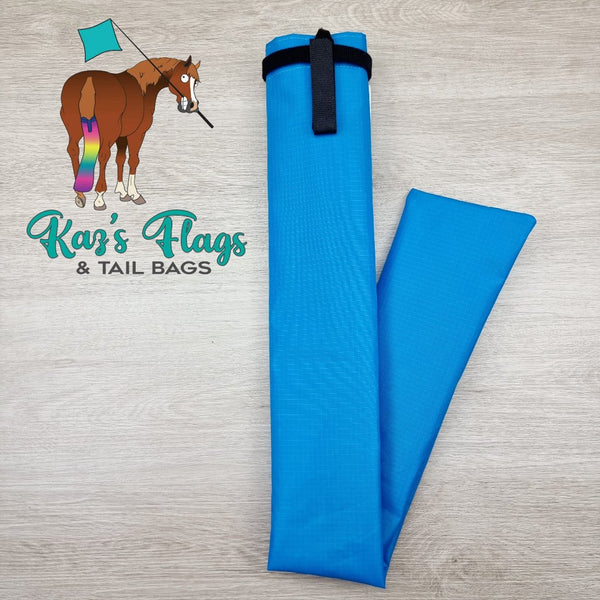 Full length picture of blue tail bag