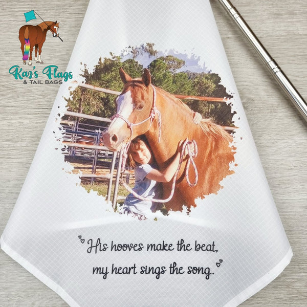 Close up of custom Photo Flag and pole