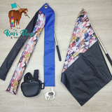 2 Flags a treat pouch and a training clicker on  Light Background