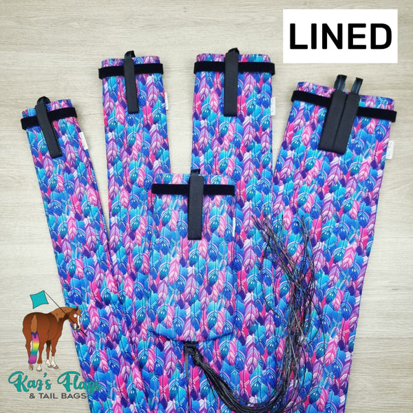 Horse Tail Bag Range Lined in Funky Feather Pattern handmade by Kaz's FLags and Tail Bags