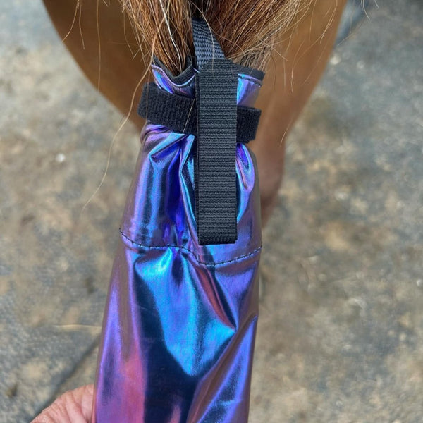 Close up of Holographic Tail Bag on Horses tail