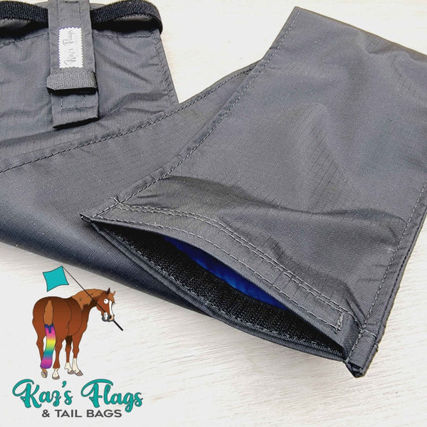 Tail bag with Velcro hook and loop opening at bottom