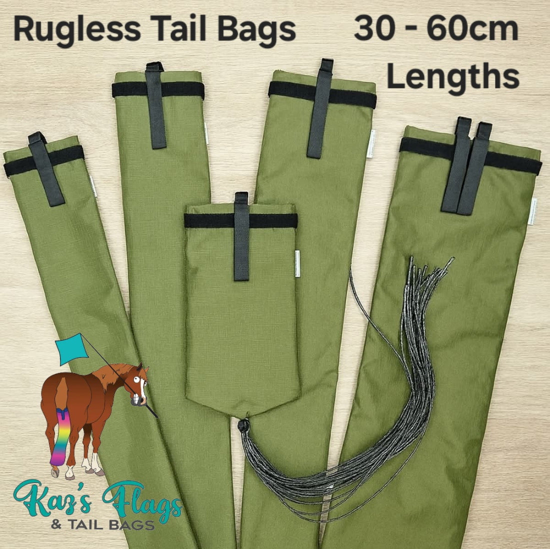 Khaki Horse Tail Bag Equine Rugless Tail Bag – Kaz's Flags and Tail Bags
