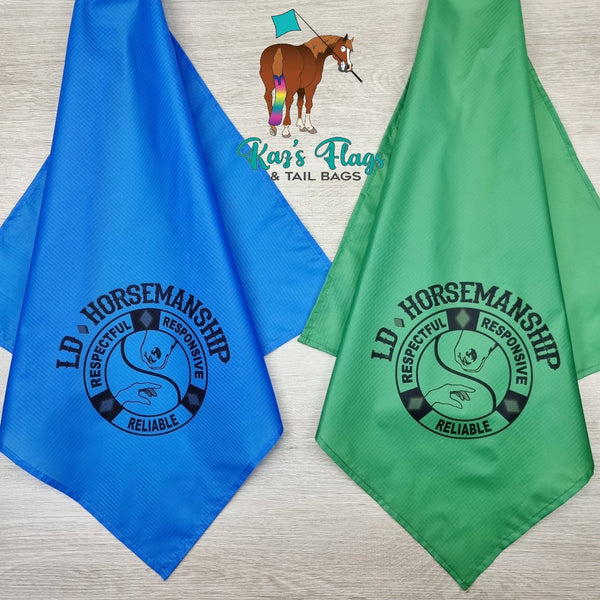LD Horsemanship Blue and Green Logo Flag by Kaz's Flags and Tail Bags