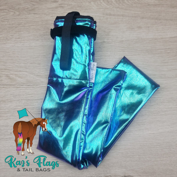 Lycra Tail Bag in Holographic Colours for Horses handmade by Kaz's Flags and Tail Bags