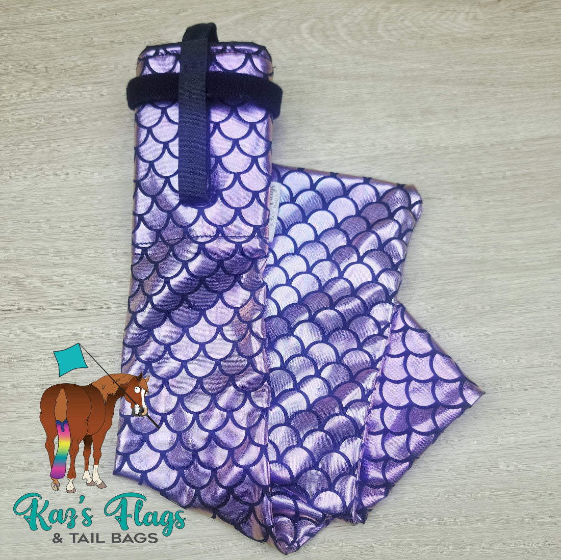 Lycra Tail Bag in Holographic Colours for Horses in a mermaid pattern