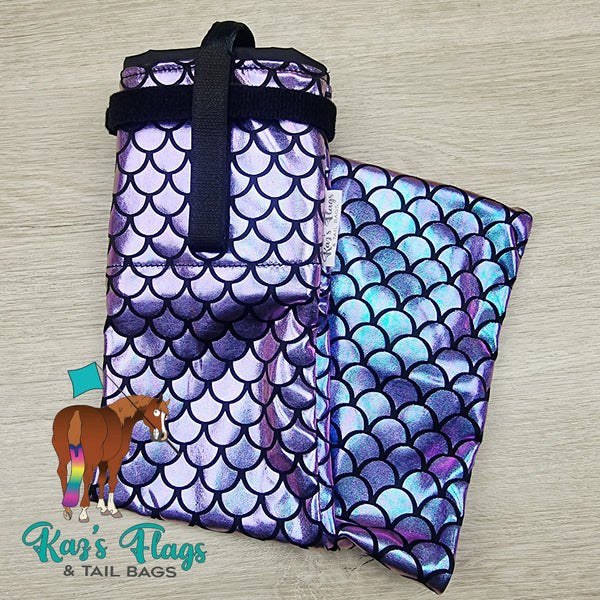 Lycra Tail Bags in Holographic Colours for Horses handmade by Kaz's Flags and Tail Bags