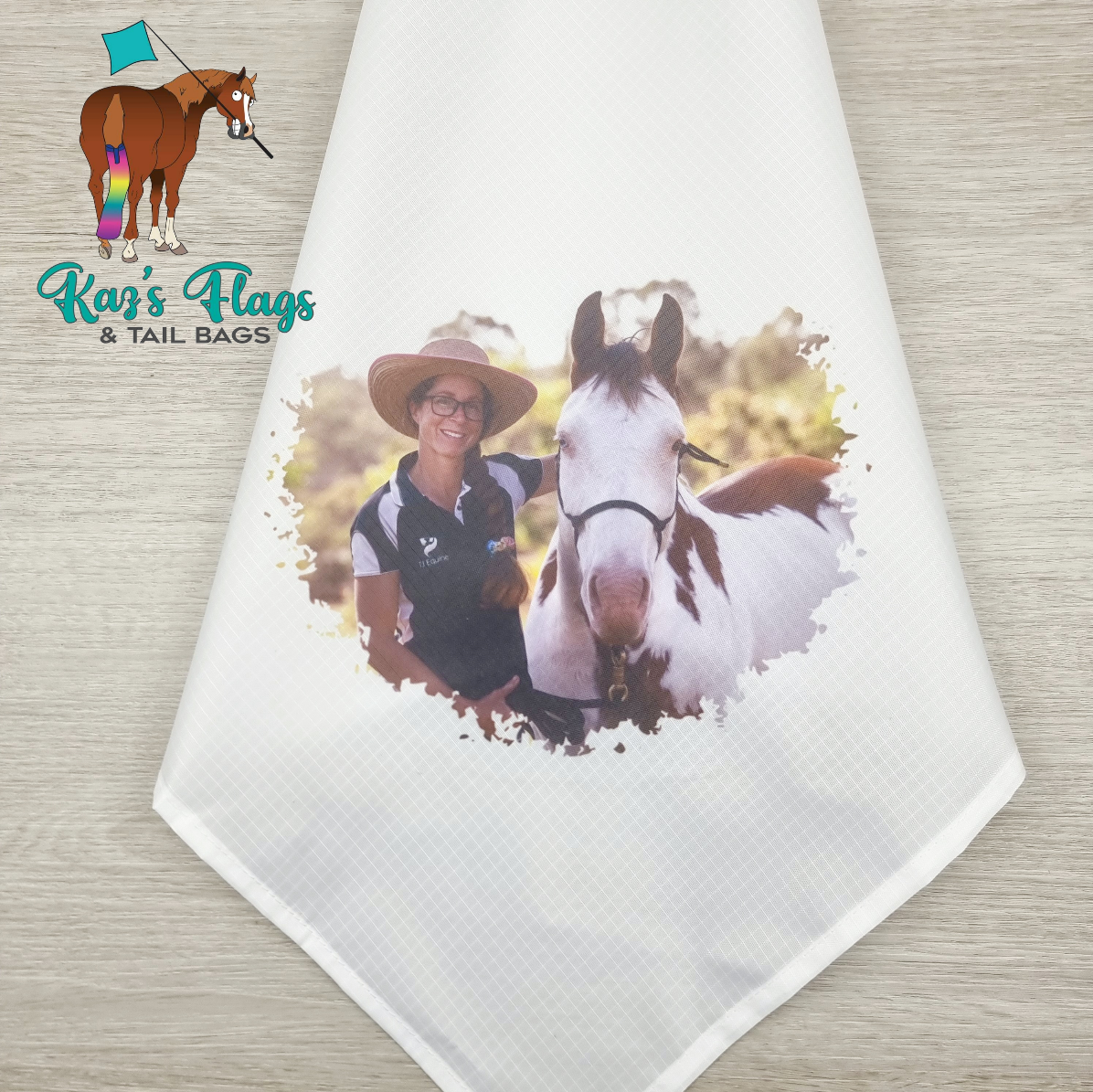 Custom Photo Flag no pole but with horse trainer