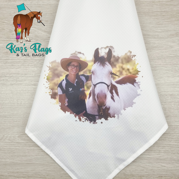 Custom Photo Flag no pole but with horse trainer