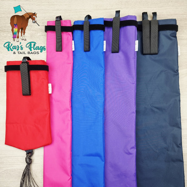 Tail Bag Range in Plain Colours with red, pink, blue, purple and navy pictured.