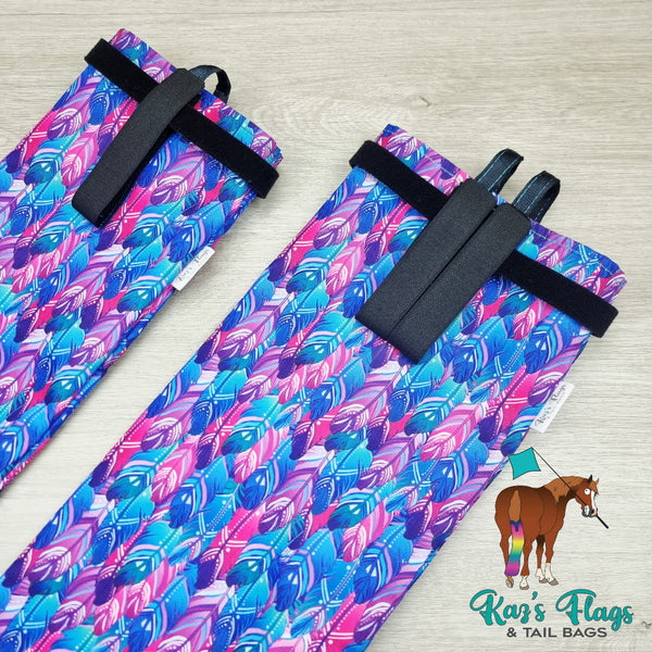 Wide and Extra Wide Tail Bags in Funky Feather Pattern