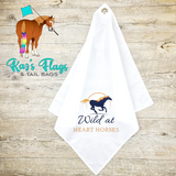 Wild at Heart Horses  white logo flag by Kaz's Flags and Tail Bags
