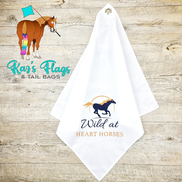 Wild at Heart Horses  white logo flag by Kaz's Flags and Tail Bags