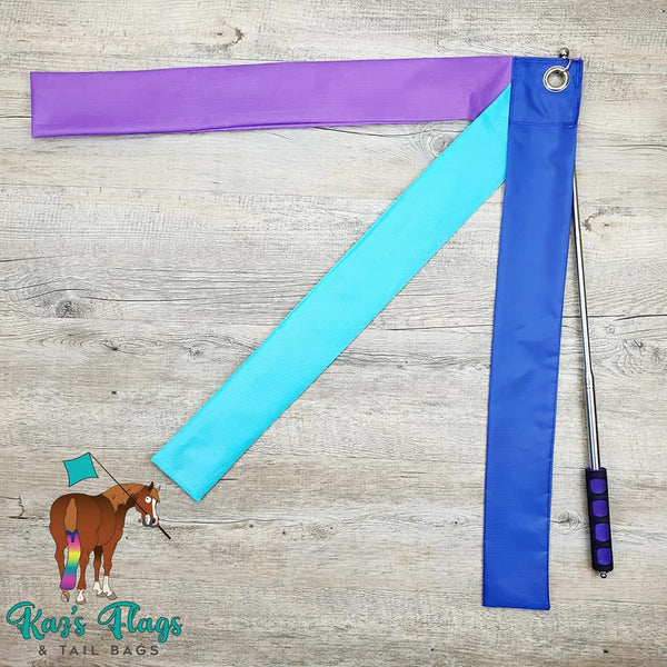 Strippy flag in purple, turquoise  and blue with telescopic pole