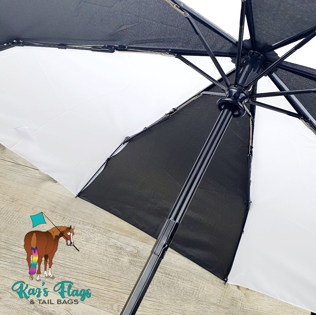 Open umbrella for horsemanship training to sights and sounds
