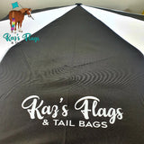 Liberty trick training Kaz's Flags umbrella for training horses to sudden movements