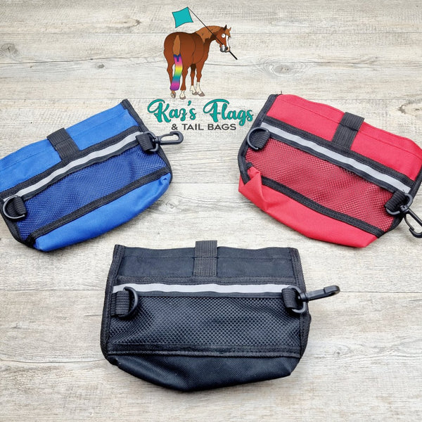 red blue and black treat training pouch